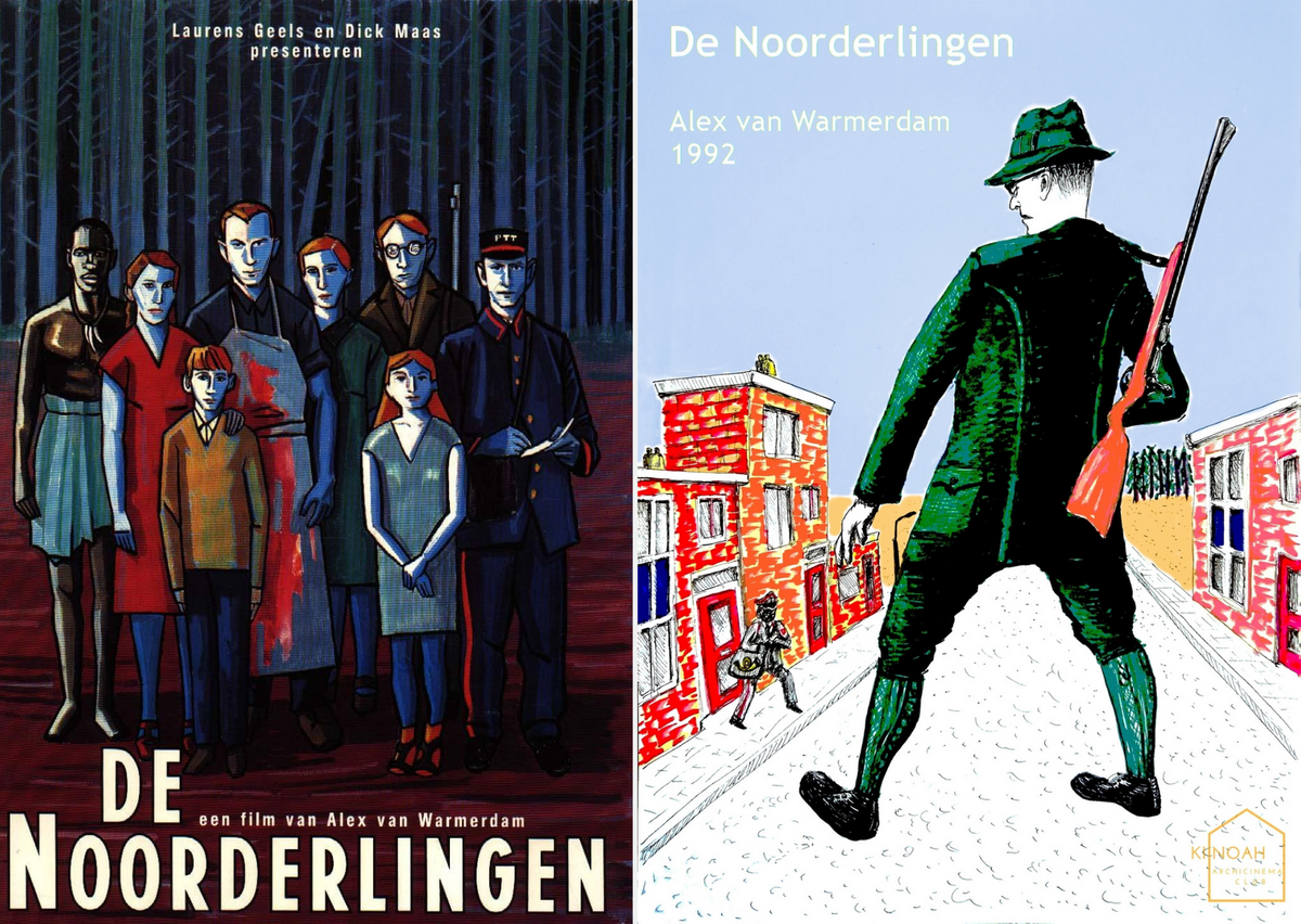 Оригинальный плакат к своему фильму (слева) Алекс ван Вармердам нарисовал в духе бельгийского художника-экспрессиониста Густава де Смета: те же насыщенные цвета, суровые лица и угловатые очертания. Плакат справа нарисовал художник Алексей Воринов, привет ему.
