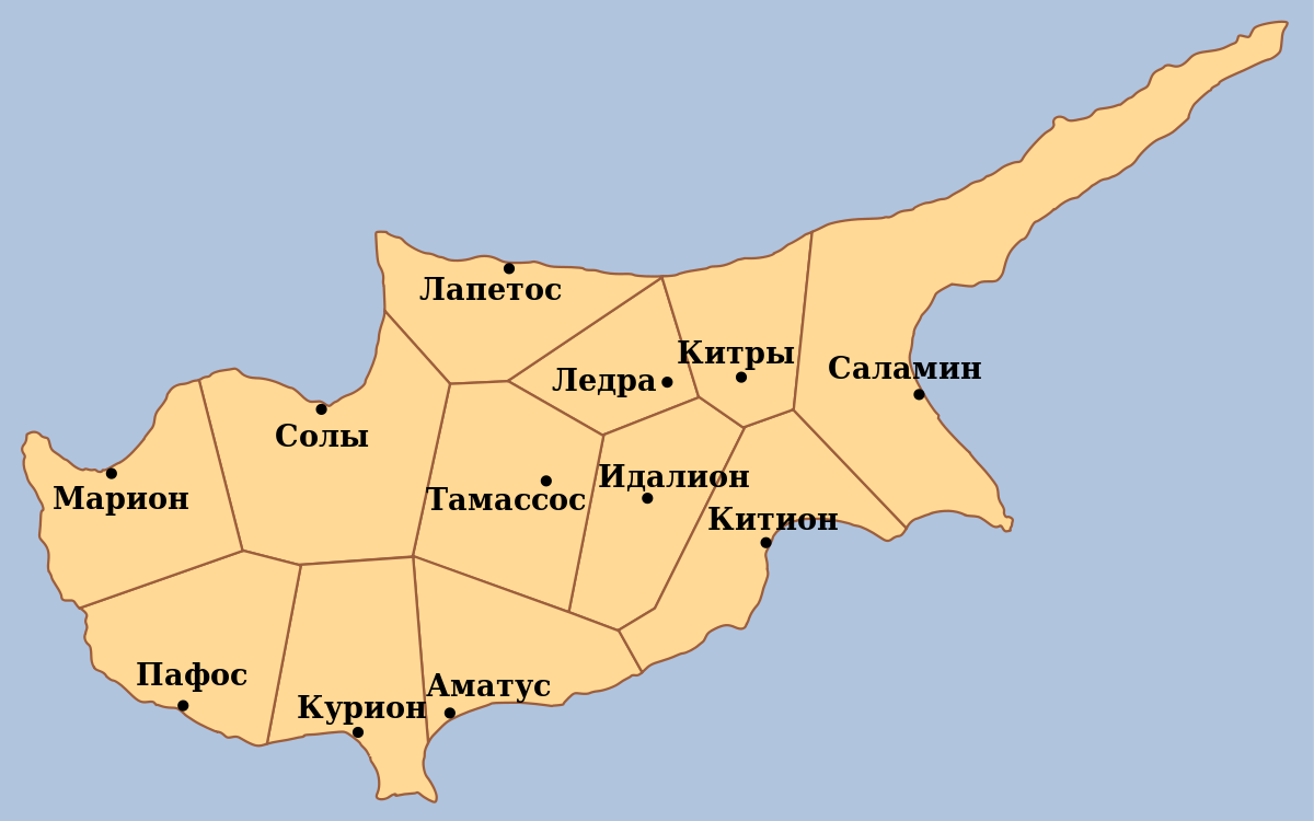 Карта Древнего Кипра, поделенного на города-государства. Фото: wikipedia.org