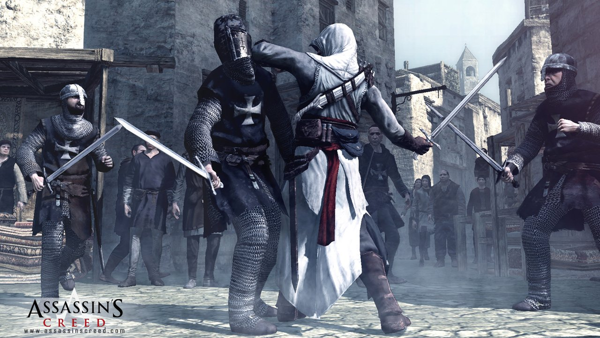 ГЛАВНЫЙ ГЕРОЙ ASSASINS CREED 1 СРАЖАЕТСЯ С КУЧКОЙ ПРОТИВНИКОВ