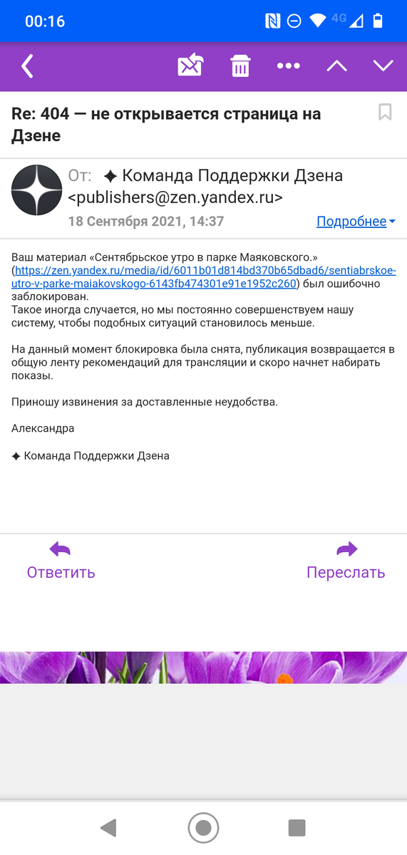 Скриншот письма на электронной почте.