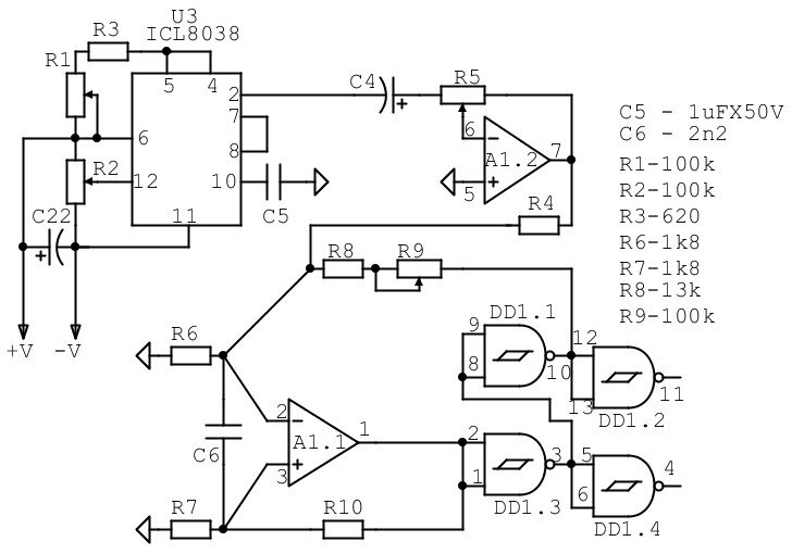 Рис.7 Принципиальная схема с использованием ICL8038 в качестве синусоидального генератора