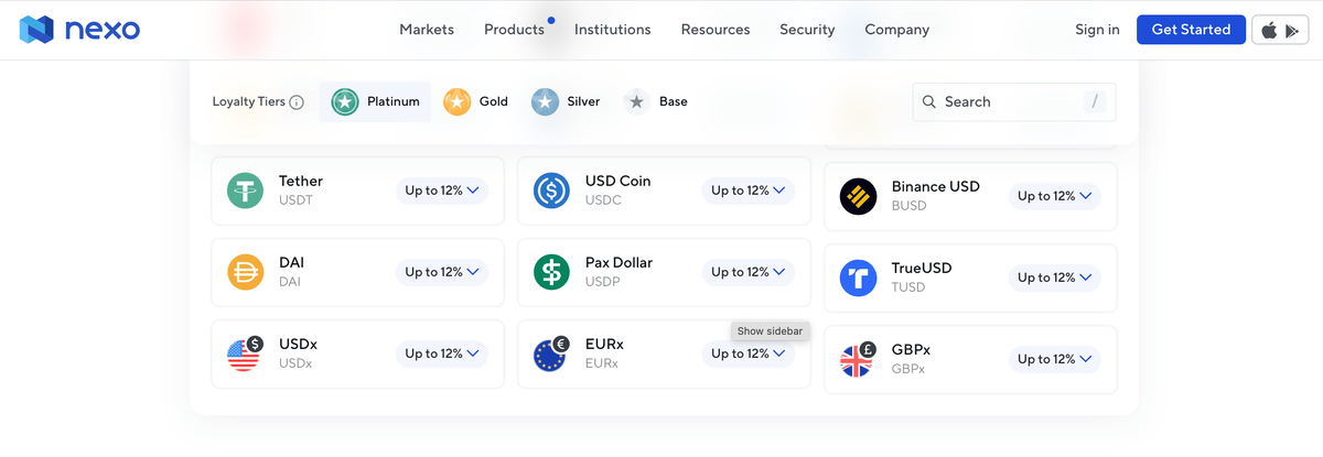    Максимальная доходность вкладов в стейблкоинах на платформе Nexo