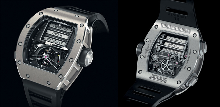 Richard Mille RM 69 Erotic Tourbillon, корпус 50х42,7 мм из титана, калибр RM 69 с ручным заводом, запас хода 69 часов, лимит 30 экземпляров