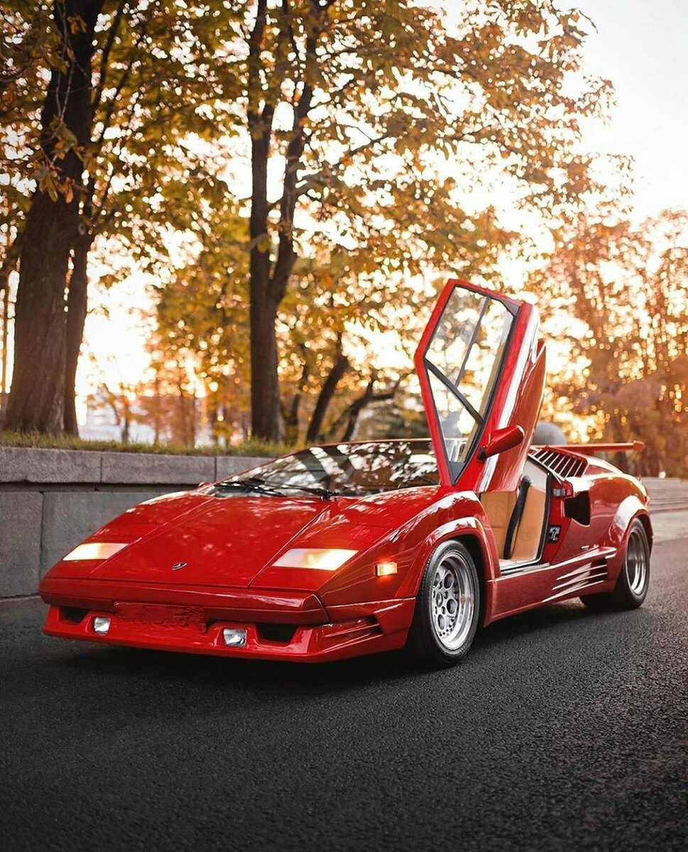 Lamborghini Countach. V-12, 5167 см°3, 455 л.с., 500 Нм при 5200 об/мин, разгон до 100км/ч 4.8 сек, максимальная скорость 298 км/ч, квотер 12.4 сек.