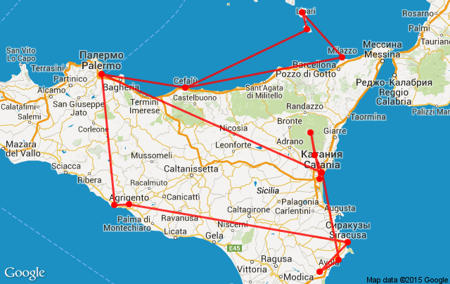 Карта наших перемещений по острову.