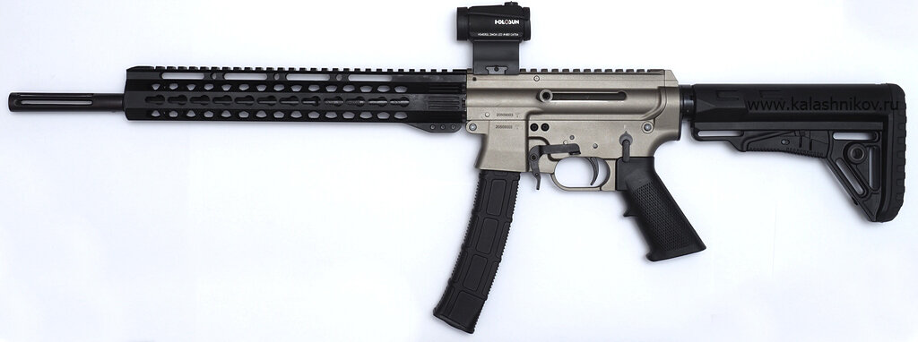 Тестируемый пистолет-карабин ТК509 калибра 345 ТК с коллиматорным прицелом  Holosun Elite Micro HS403GL. Фото Михаила Дегтярёва