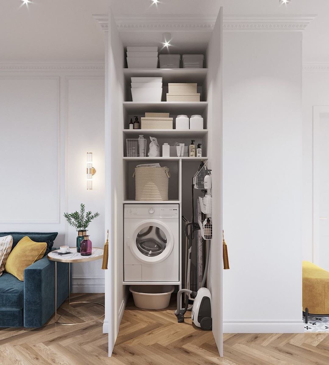 Постирочную можно также незаметно спрятать в шкаф