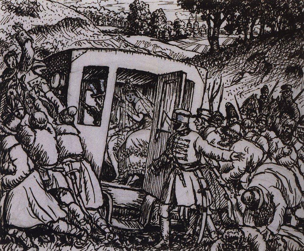 Иллюстрация к роману А.С. Пушкина "Дубровский". Художник Е. Лансере. 1899 год.