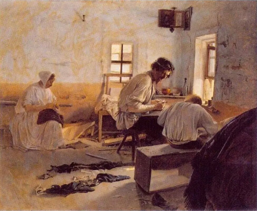 Лев Соловьёв. Сапожники, 1875 г.