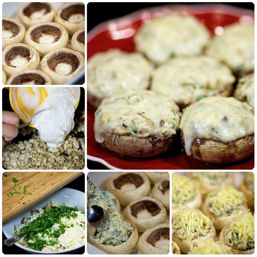 Рецепт: Шампиньоны с курицей и сыром 