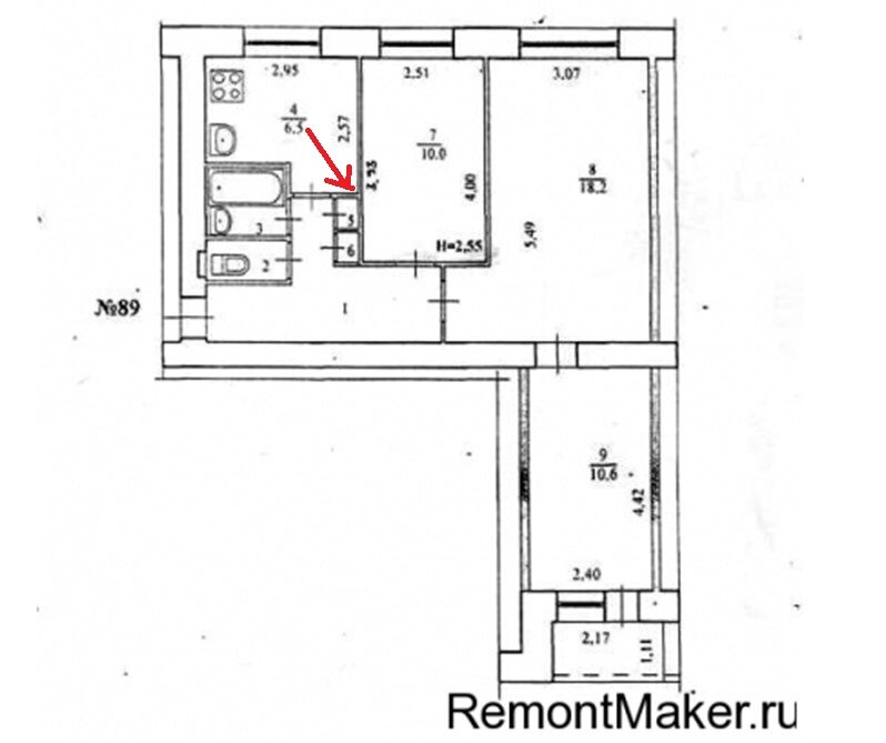 План брежневки 1 комнатной