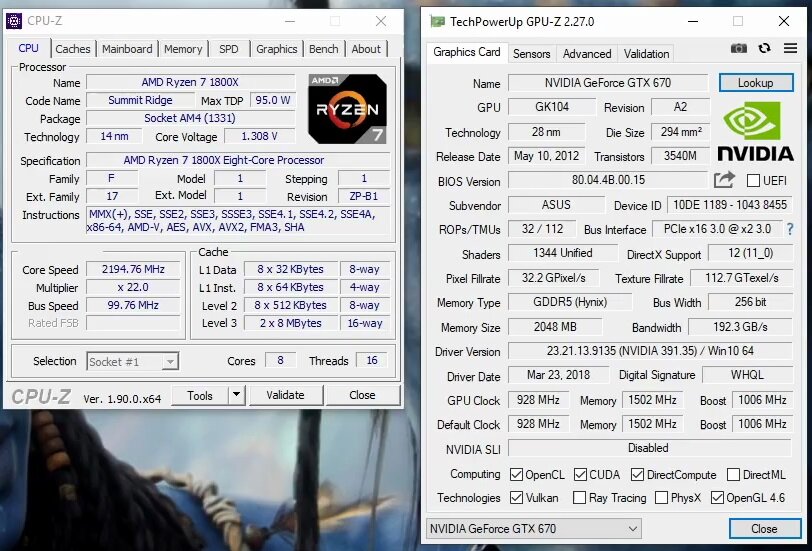 Скриншот с информацией о видеокарте и тестовом процессоре