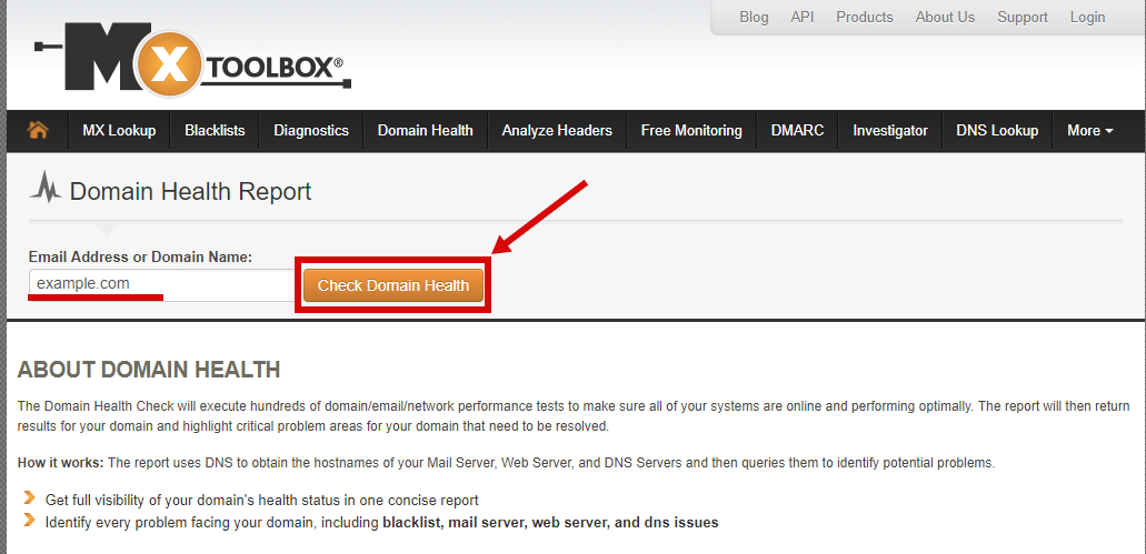 
В этот момент происходит проверка домена на размещение в блеклистах одновременно с выявлением других проблем. В результате получаем отчет о здоровье домена: 