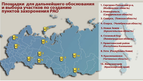 Карта захоронения радиоактивных отходов в россии