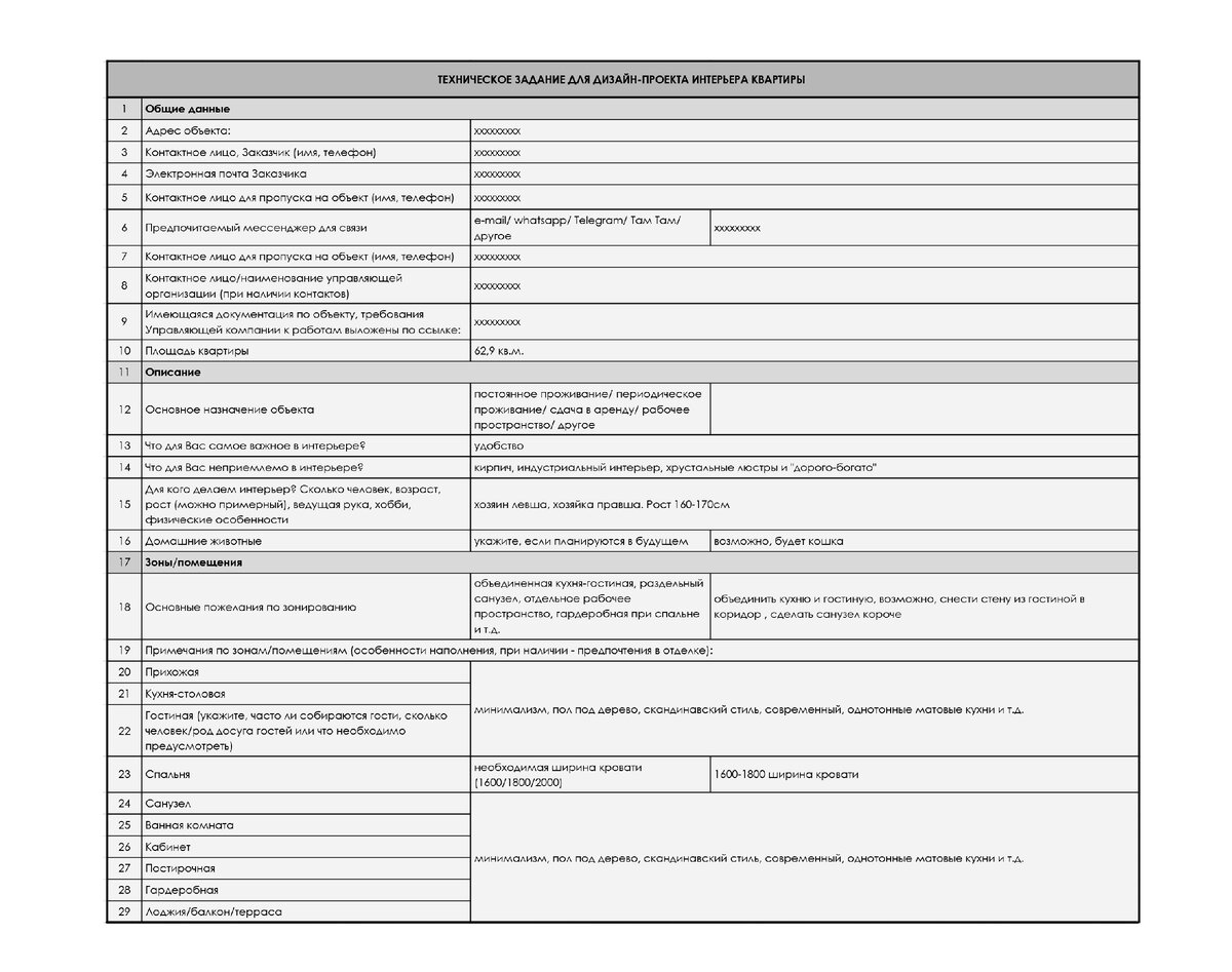 Авторская анкета команды ХОЛСТ · ДЛЯ · ЖИЗНИ  для проектирования интерьера 