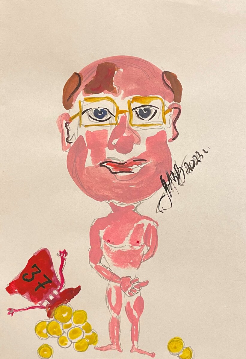 Горбачёв Михаил Сергеевич шарж, карандаш, акварель. Автор Аваков Владимир В. 2023 г.