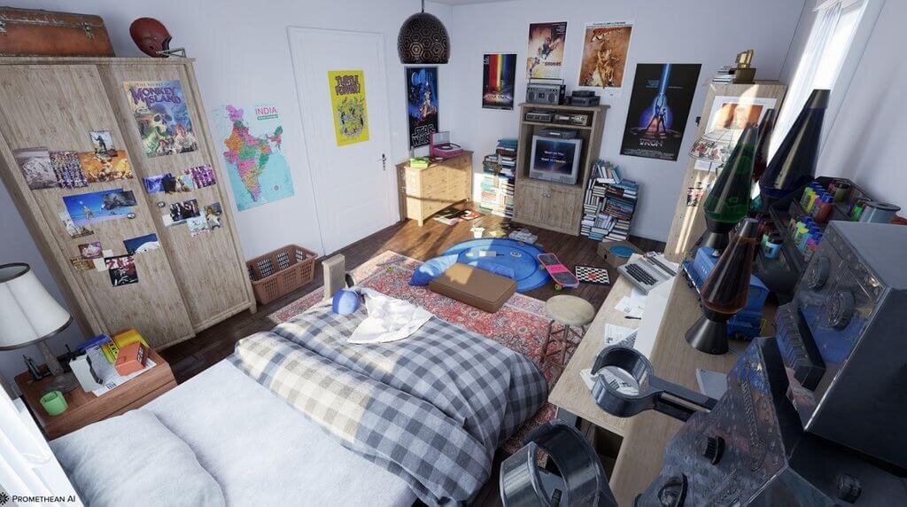 «Promethean, create nerdy, messy, ’80s, teenager’s bedroom»