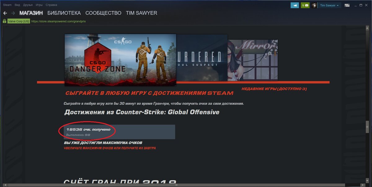 Полученные очки.