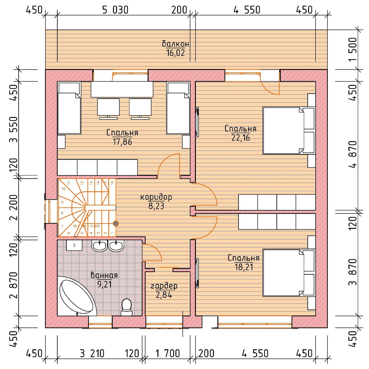 Просторный двухэтажный дом для семьи до 8 человек на 170 м² из кирпича ??