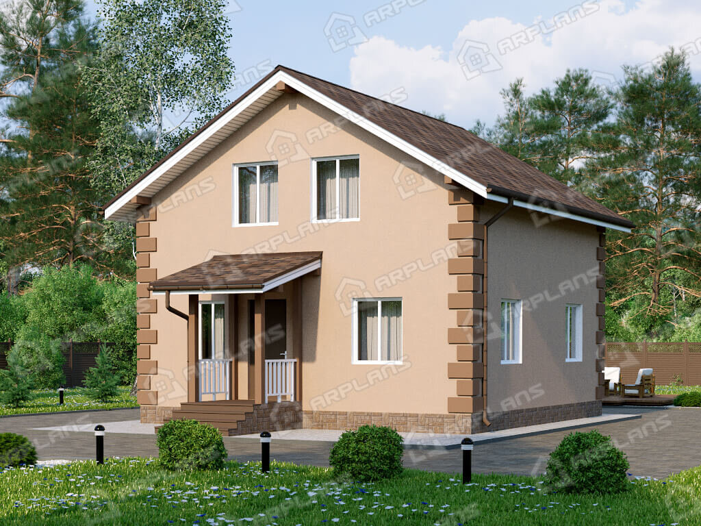 Фото 2 двухэтажного дома из газобетона с мансардой, 3 спальнями, и вторым светом.100 кв м. Источник arplans.ru Проект К-030