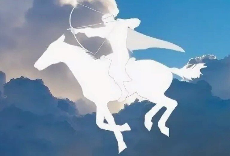 Небо на кону. Белый всадник на белом коне. Небесный всадник. Лошадь в небе. Небесные лошади.