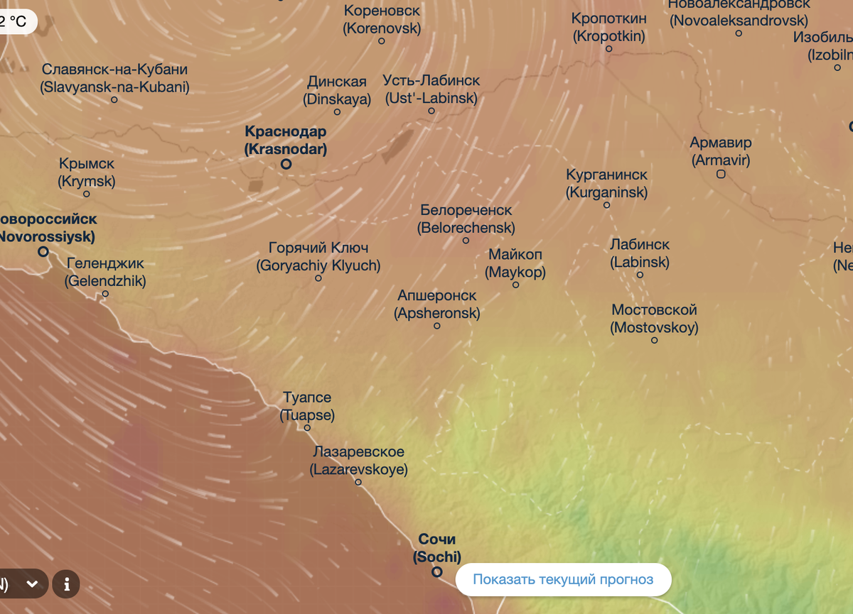 Скриншот с сайта ventusky.com