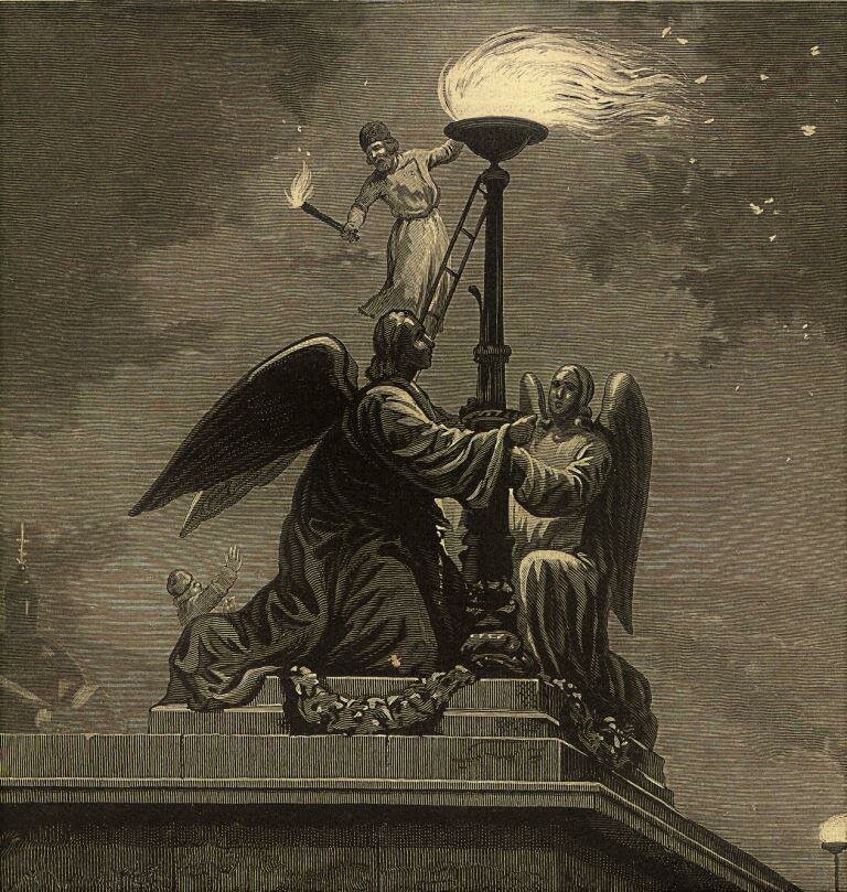 Зажжение факела на крыше собора 