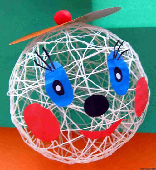 Объемный шарик из ниток и ПВА с оригинальным декором