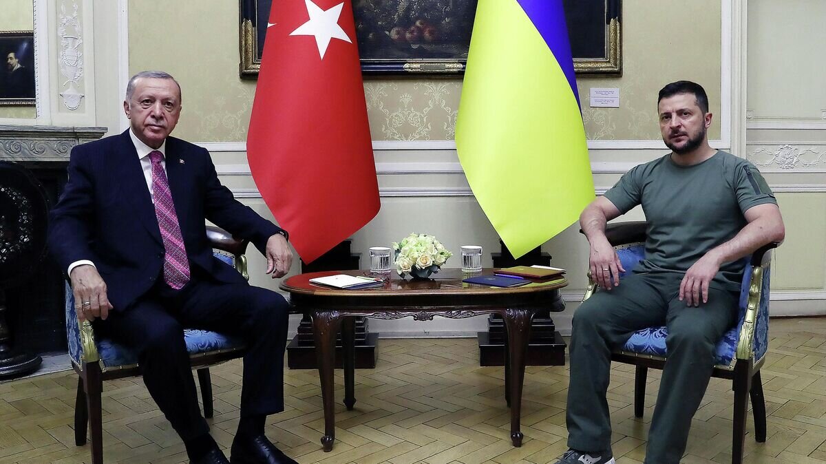    Президент Турции Реджеп Тайип Эрдоган и президент Украины Владимир Зеленский во время встречи во Львове© AFP 2022 / Turkish Presidential Press Service