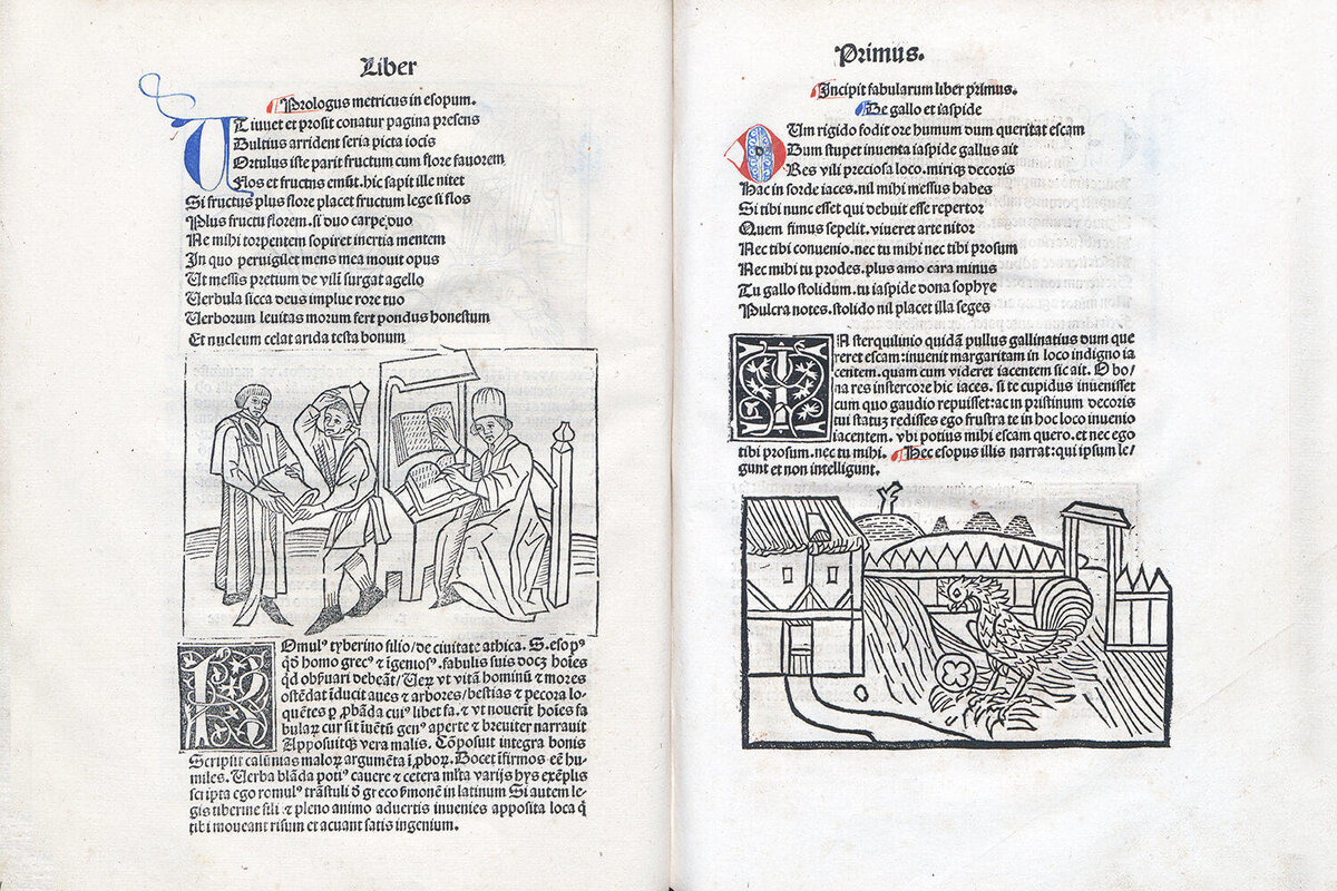 Разворот «Басен» Эзопа, напечатанных  не позднее 1489 года