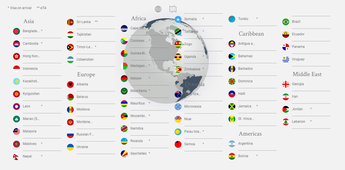 Страны, которые граждане Армении могут посетить без предварительного оформления визы. © henleyglobal.com