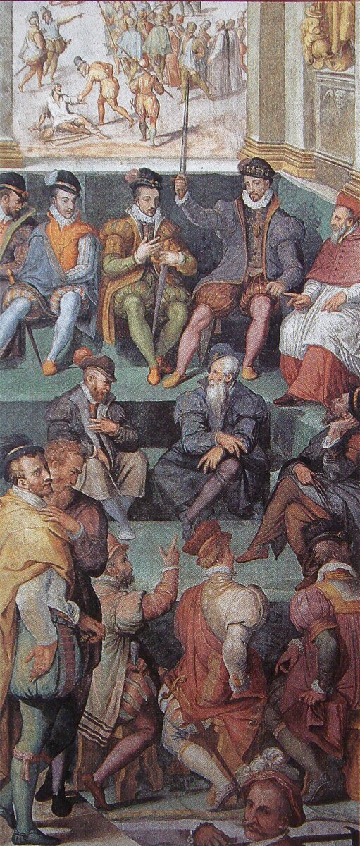 Карл IX перед Парижским парламентом 26 августа 1572 года обвиняет жертв Варфоломеевской ночи в заговоре
