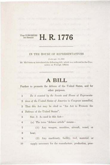 Титульный лист закона Н.R. 1776, известного как закон о Ленд-Лизе.