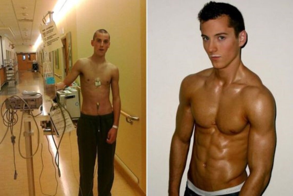 На первой фотографии ему 17 лет, а на второй - он через два года тренировок