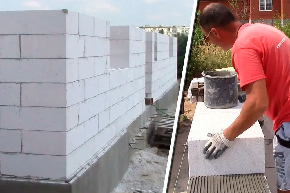 Как класть первый ряд стены из силикатного блока Поревит