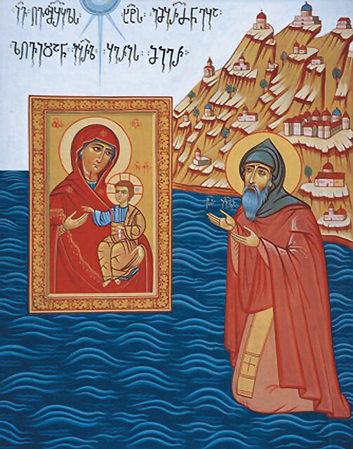 Вывод иконы Богоматери на гору Афон преподобным Гавриилом Иверским.