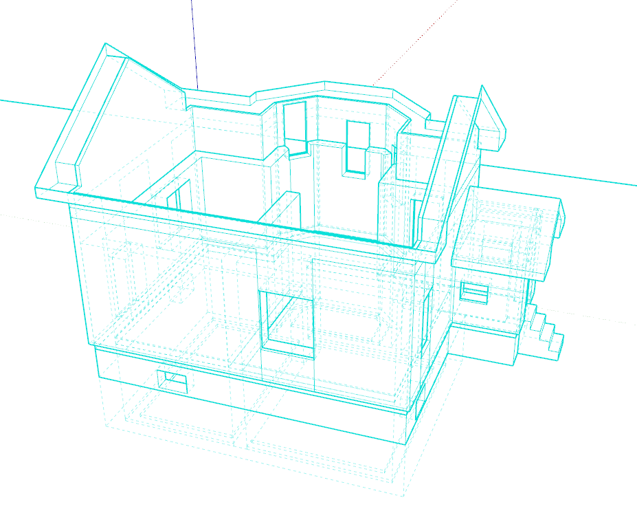 созданная по облаку точек твердотельная 3D модель. включен вид отображения в виде чертежных линий.