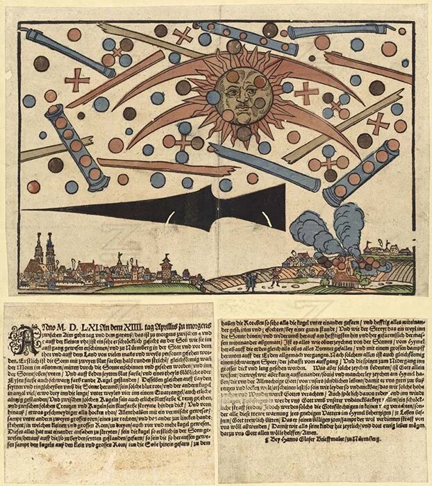 Астрономическое явление 1561 года над Нюрнбергом. Источник изображения: сайт pikabu.ru