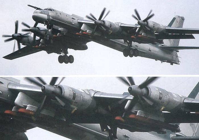 Предположительно прототипы или макеты КРБД Х-101 под Ту-95МС борт №317 (красный), снимки не позже 2007 г. Источник изображения: http://forum.keypublishing.com