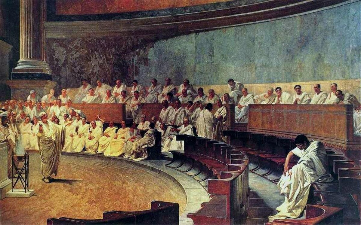 «Цицерон обличает Катилину». Чезаре Маккари, 1889 г.
