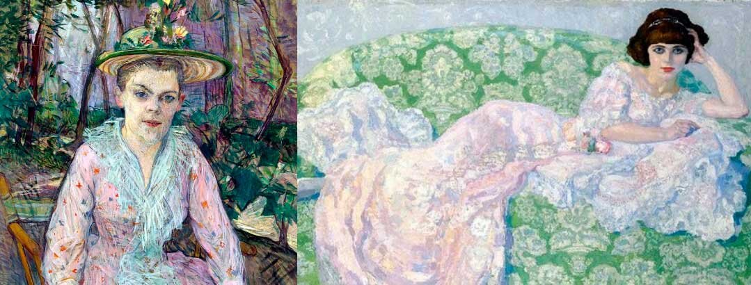 Женщина с зонтиком, Тулуз Лотрек - слева, розовая кошка, Э.А.Камараса - справа