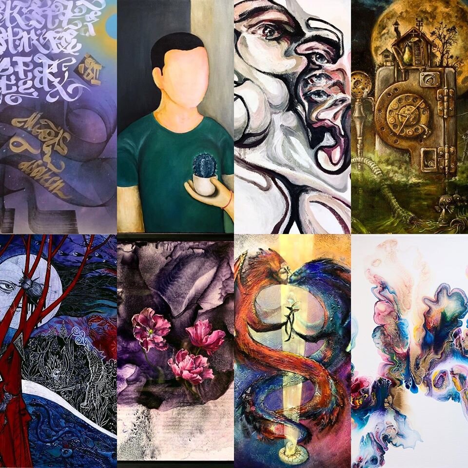 Совершенно разные по стилю, но при этом действительно уникальные по своему исполнению фрагменты работ резидентов Athwart Gallery