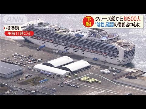 Судно Diamond Princess в порту Йокогама, 11 утра 19 февраля 2020 года, кадр ANN 