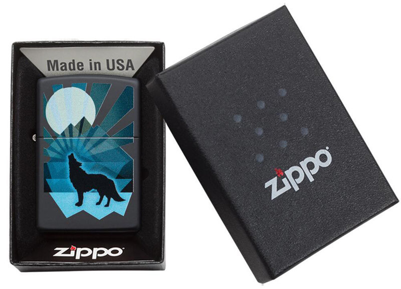 ЗАЖИГАЛКА ZIPPO WOLF AND MOON С ПОКРЫТИЕМ BLACK MATTE