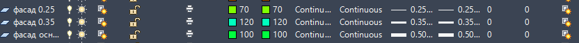 слои необходимые для построения фасада в AUTOCAD