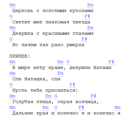 В комнате один текст и аккорды