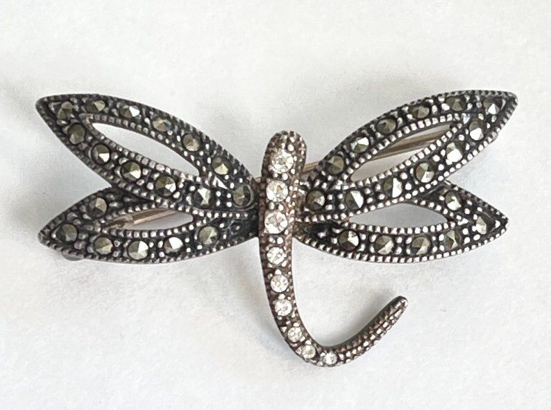 Брошь Стрекоза.Серебро, марказиты 1980 годы