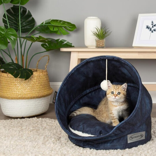 Лежанка для кошек SCRUFFS "Kensington Cat Cave" экозамша синий