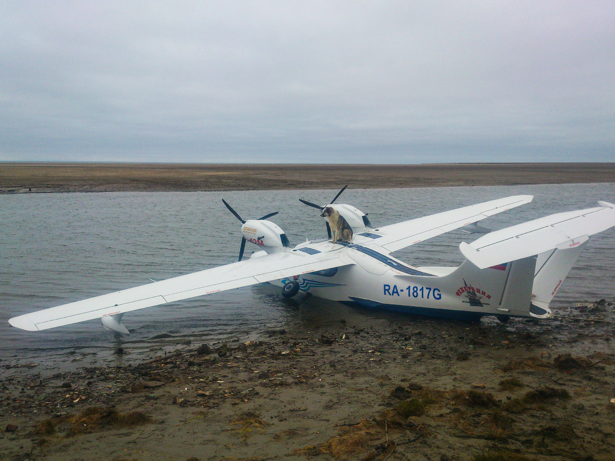На фото: Боцман - смотритель острова и самолет