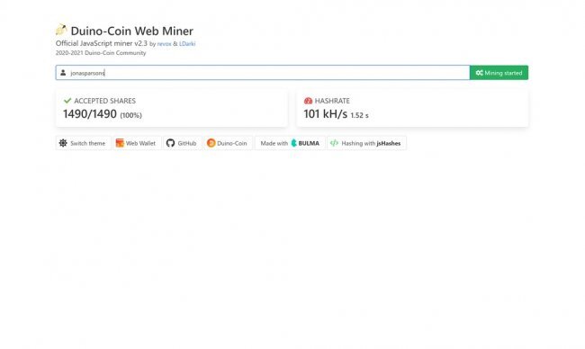 Майнинг на других устройствах
Вы можете майнить на других устройствах, у которых есть доступ в Интернет (например, на смартфонах, Smart TV и т. д.).
Для этого вы можете просто открыть Duino-Coin Web Miner на устройстве, на котором хотите майнить.
Введите свое имя пользователя, нажмите « Начать майнинг», и все готово!

Как использовать ваши Duino-монеты
Вы не можете ничего купить за свои монеты Duino, потому что они еще недостаточно популярны. Но вы можете отправлять монеты Duino другим людям, используя раздел «Отправить средства» в веб-кошельке. Просто введите имя пользователя получателя и сумму, которую хотите отправить. Если вы хотите превратить свои монеты Duino в полезную валюту, вы можете обменять свои монеты Duino на другие криптовалюты, используя этот веб-сайт .Большинство криптовалют требуют больших и дорогих майнинг-ферм для майнинга своих монет. Duino-coin - одна из немногих криптовалют, которые можно добывать с помощью Arduino. Конечно разбогатеть быстро не получиться (а может никогда не получится), но кто знает, может эта криптовалюта выйдет в топ.

Итак, для майнинга нужно
-ПК для программирования Arduino и хранения вашей монеты Duino
-Плата, которую можно использовать для майнинга: Arduino, ESP8266, ESP32, Rasberry Pi
Дальше выполняем следующие действия:
Загружаем последнюю версию файлов монет Duino.

Вам нужно где-то хранить все монеты, которые вы собираетесь добывать, поэтому вам понадобится кошелек. Вы можете установить кошелек для монет Duino из ZIP-архива или просто использовать этот веб-сайт. Создайте учетную запись, и ваш кошелек полностью настроен. Вы можете использовать программный кошелек, просто открыв или запустив его. Если защитник Windows блокирует его, просто нажмите «дополнительная информация» и «все равно запустить». Затем войдите в программный кошелек. Ваше имя пользователя, которое вы выбрали,будет использоваться для майнинга и получения дуино-монет, так что выбирайте хороший ник.Как майнить с платами Arduino Avr
Для работы Arduino необходимо подключить к компьютеру, потому что у микроконтроллеров нет Wi-Fi. Чтобы выполнить майнинг с помощью Arduino, найдите файл под названием Arduino_Code и откройте его. Откройте файл Arduino и отредактируйте спецификации в инструментах, чтобы они соответствовали характеристикам вашей платы. Затем загрузите программу на свою доску. После того, как программа загрузится, откройте файл с названием AVR_Miner. Введите имя пользователя кошелька и порт, на котором находится ваша плата, и вы должны быть готовы к работе. Вы можете запустить несколько плат Arduino одновременно, если хотите получить доход побольше.
Полноцветный дисплей для ArduinoBackit ePNКак майнить с помощью плат ESP8266
Поскольку платы esp8266 имеют Wi-Fi, они могут майнить из любого места, где есть Wi-Fi. Для майнинга с платой esp8266 откройте папку с названием ESP8266_code и откройте файл Arduino. Измените имя и пароль Wi-Fi на свои собственные. Также измените имя пользователя кошелька на свое. Измените спецификации в инструментах, чтобы они соответствовали характеристикам вашей платы. Загрузите код и свой esp8266, и все будет настроено. Вы можете проверить серийный монитор, чтобы убедиться, что он работает. Вы можете отключить плату esp8266 от компьютера и подключить ее где-нибудь еще. Наверное платы esp8266 самые стабильные, но не самые эффективные.Как майнить с помощью плат ESP32
Откройте папку, соответствующую вашей плате esp32 (одноядерной или многоядерной). Откройте файл Arduino и отредактируйте спецификации в инструментах, чтобы они соответствовали характеристикам вашей платы. Измените имя и пароль Wi-Fi на свои собственные. Также измените имя пользователя кошелька на свое. Загрузите код в esp32, и все будет готово.
Как майнить с Raspberry Pi
Откройте файл GitHub на своем Rasberry Pi и сделайте то же, что и на своем компьютере. Найдите файл с именем PC_Miner.py и переместите его в раздел загрузок, затем введите следующие команды на своем терминале Raspberry Pi по очереди:

cd Downloads

python3 PC_Miner.py

Затем введите информацию о своем кошельке, и он начнет майнинг.